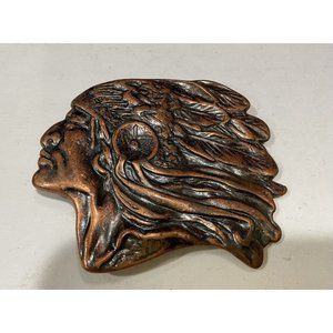 Native American Brass Belt Buckle Warrior 2.5x3” Vintage